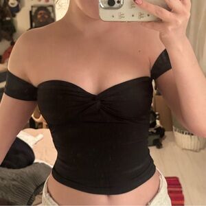 Princess Polly Black Off-Shoulder Twist Front Crop Top